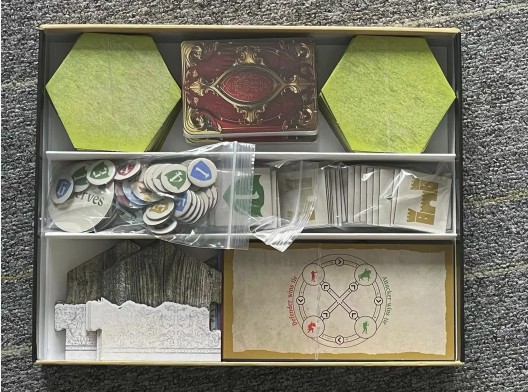Inside the box: hexes, card deck, tokens and rulebook